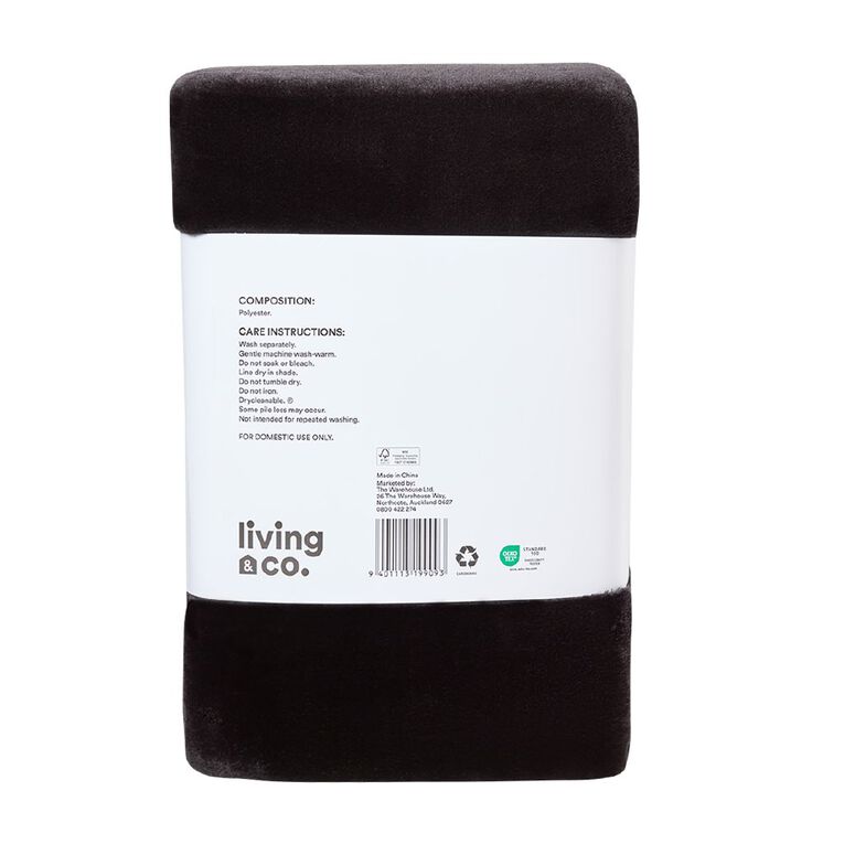 Living & Co 400gsm Mink Feel Blanket Black Queen, Black, hi-res