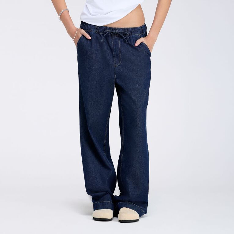 H&H Women's Wide Leg Pull On Jeans, Denim Mid, hi-res