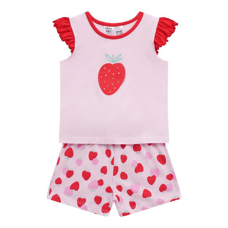 H&H Girls' Frill Top and Shorts Pyjama Set, Pink Light, hi-res