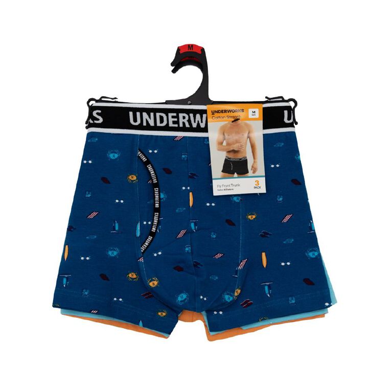 Underworks Men's Fly Front Trunks 3 Pack, Green Mid, hi-res