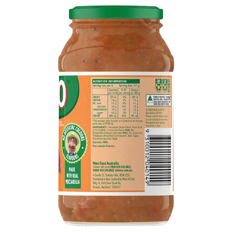 Dolmio Pasta Bake Creamy Tomato & Mozzarella Pasta Sauce Jar 490g The