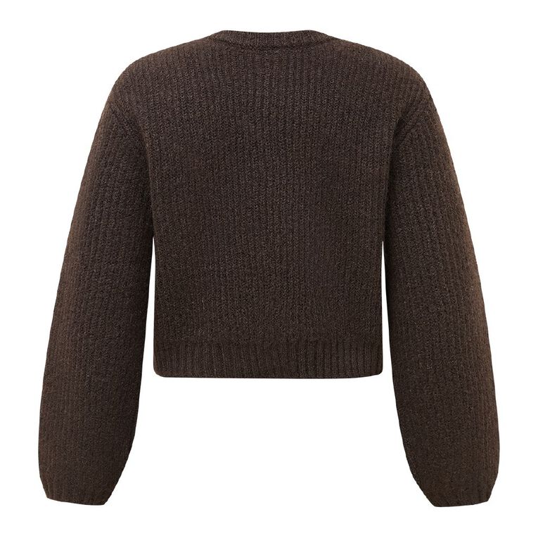 H&H Women's Fluffy Knit Cardigan, Brown Dark, hi-res
