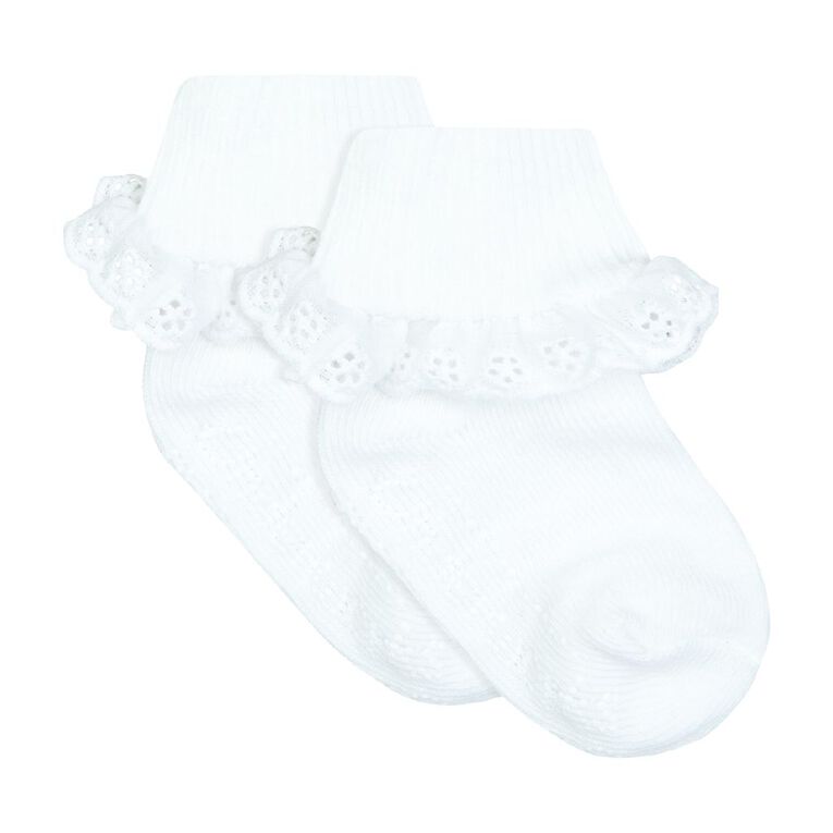 Underworks Infants' Ruffle Socks 2 Pack, White, hi-res