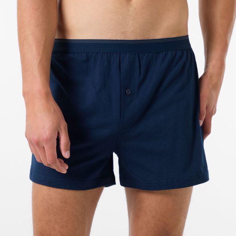 H&H Men's Loose Knit Boxers 3 Pack, Black/Navy, hi-res