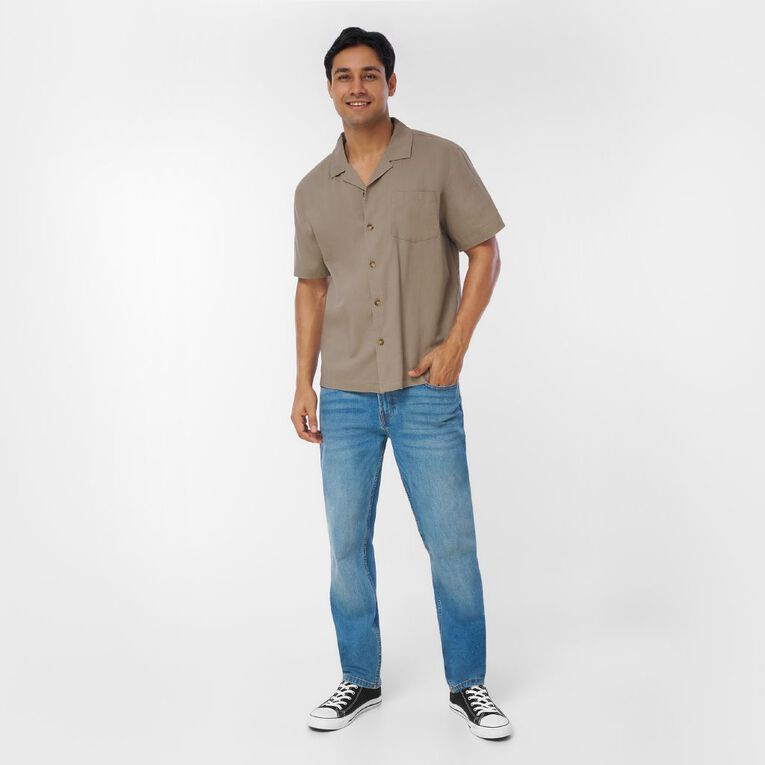 H&H Men's Short Sleeve Cotton Linen Shirt, Brown Mid, hi-res