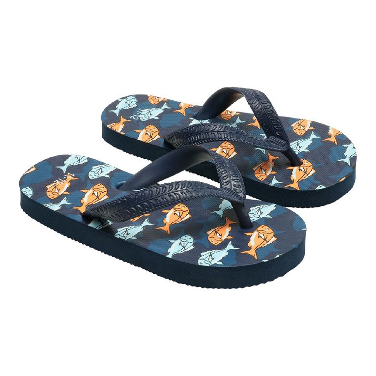 Young Original Senior Kids' Printed Jandals, Blue, hi-res