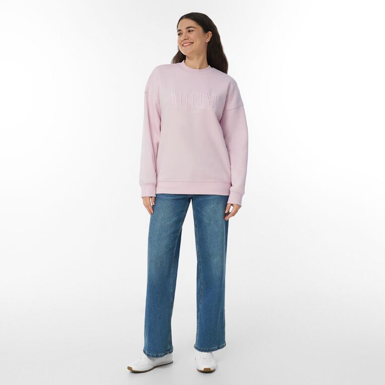 H&H Women's Long Sleeve Graphic Fleece Crew, Pink Light, hi-res