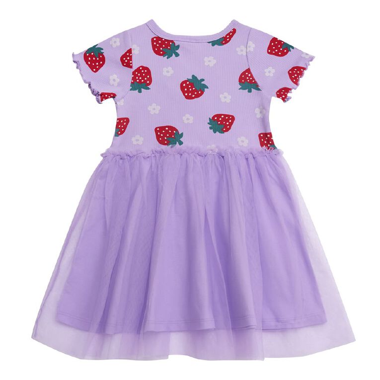Young Original Toddler Short Sleeve Rib Tulle Dress, Purple Light, hi-res