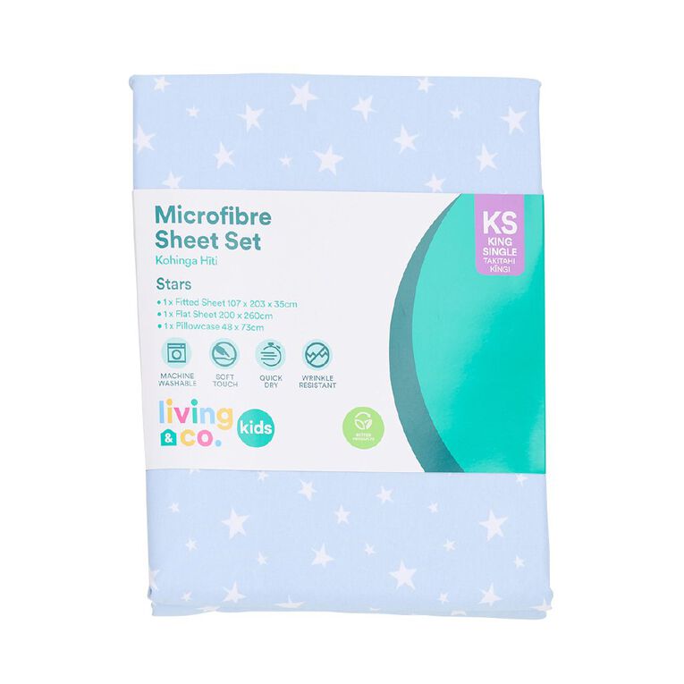 Living & Co Kids Microfibre Sheet Set Stars King Single Multi-Coloured, , hi-res