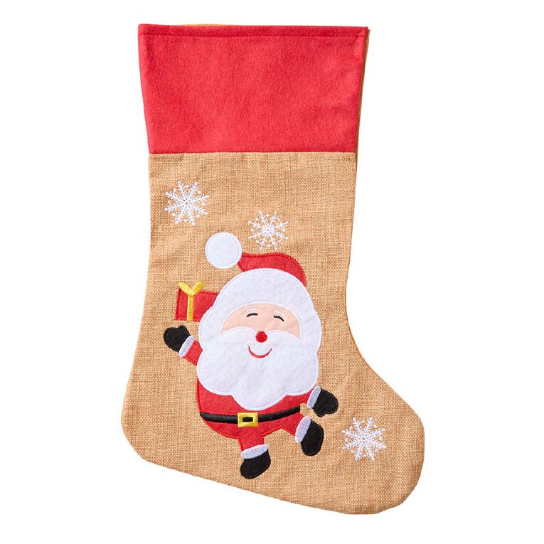 Wonderland Novelty Hessian Look Christmas Stocking 48cm Assorted, , hi-res