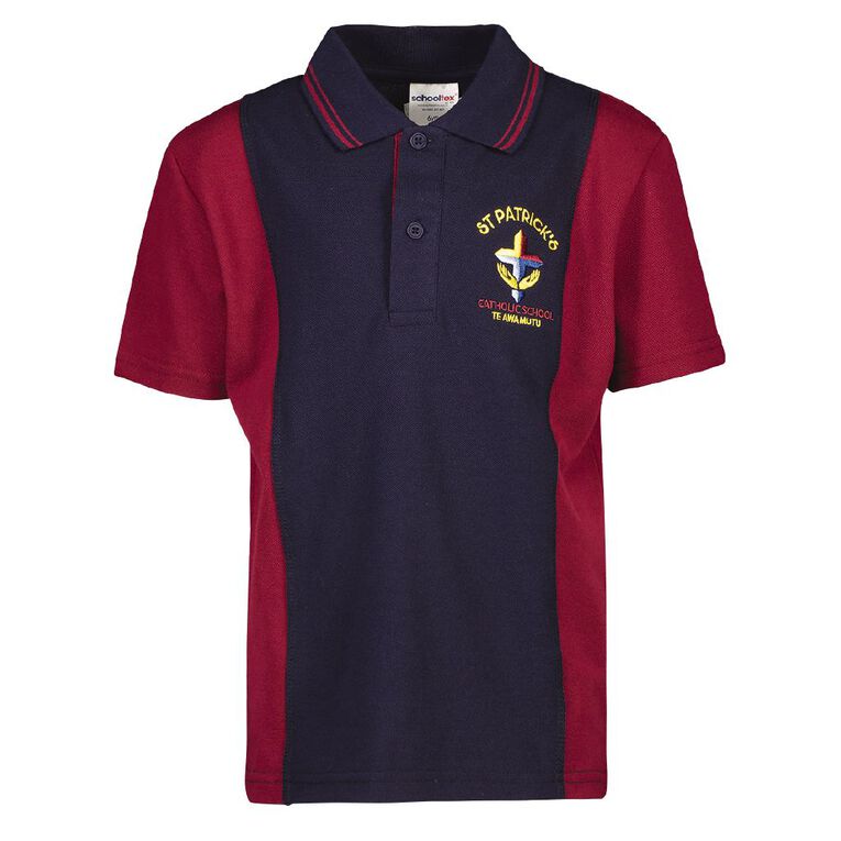 Schooltex St Patricks Te Awamutu New Short Sleeve Polo with Embroidery, NAV/MROON, hi-res