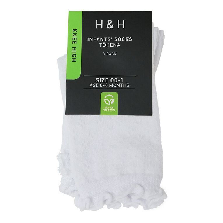 H&H Infants' Knee High 3 Pack, White, hi-res