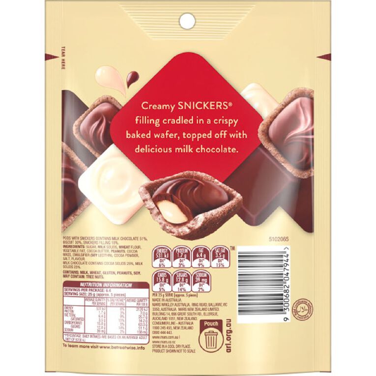 Pods Snickers Chocolate Bag 160g, , hi-res