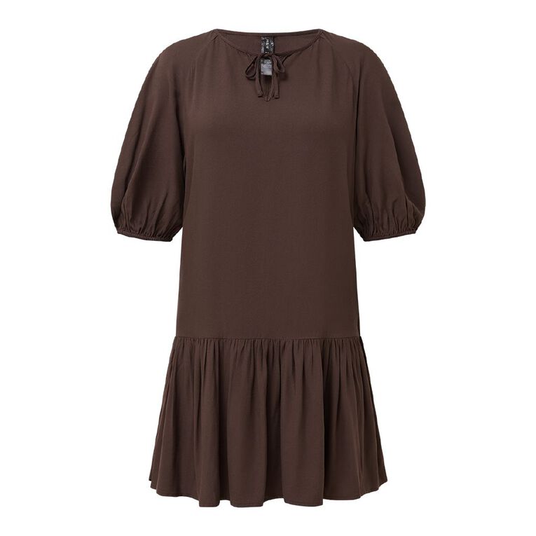 H&H Women's Short Sleeve Bouson Boho Dress, Brown Dark, hi-res