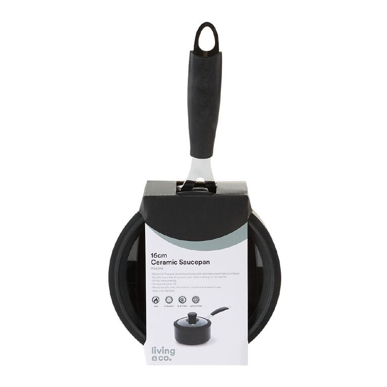 Living & Co Ceramic Saucepan Black 16cm, , hi-res