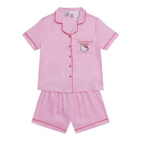 Hello Kitty Girls' Satin Short Sleeve Button Up Pyjama Set