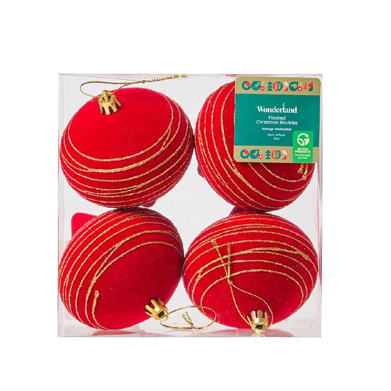 Wonderland Flocked Onion Bauble 8cm 4 Pack, , hi-res
