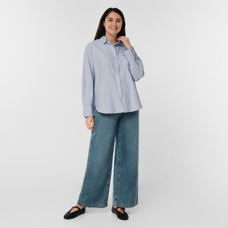 H&H Women's Long Sleeve Oxford Shirt, Blue Light, hi-res