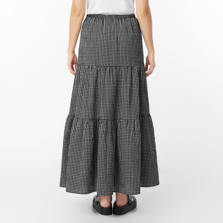 H&H Women's Seersucker Tiered Maxi Skirt, Black/White, hi-res