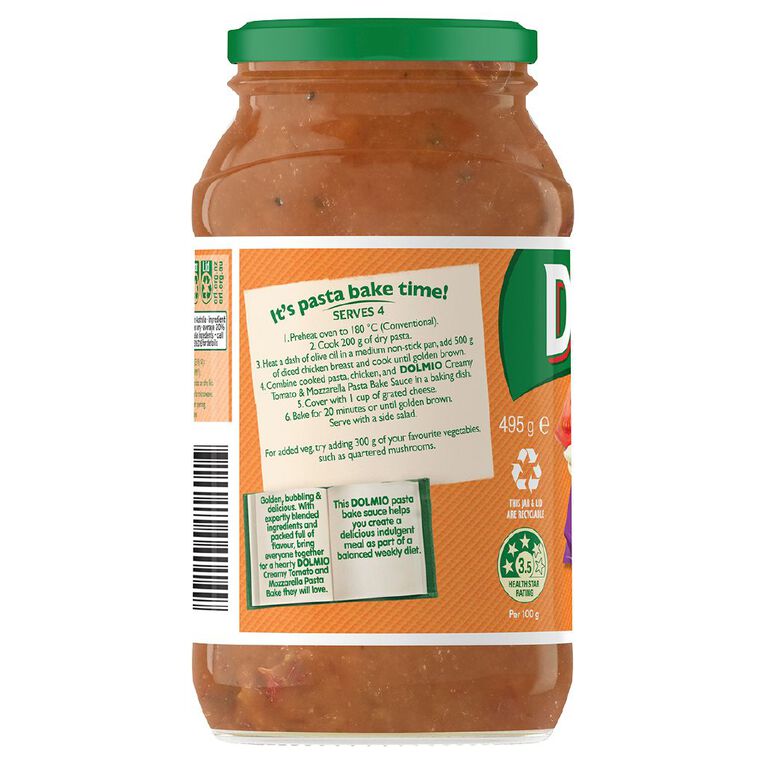 Dolmio Pasta Bake Creamy Tomato & Mozzarella Pasta Sauce Jar 490g The
