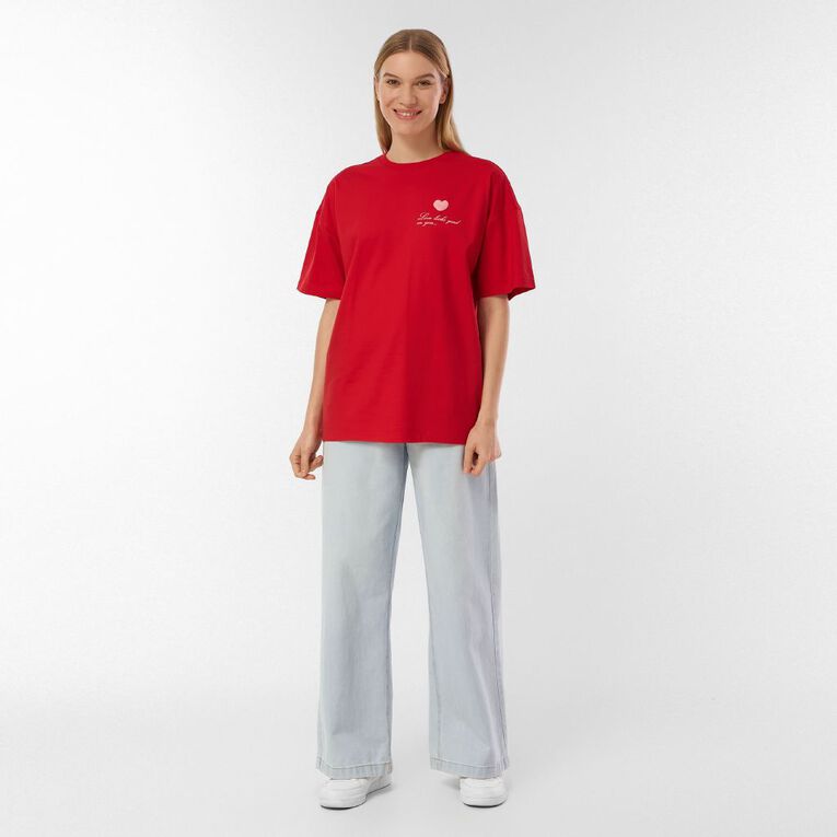 H&H Women's Mid Weight Boyfriend Print Tee, Red Mid, hi-res