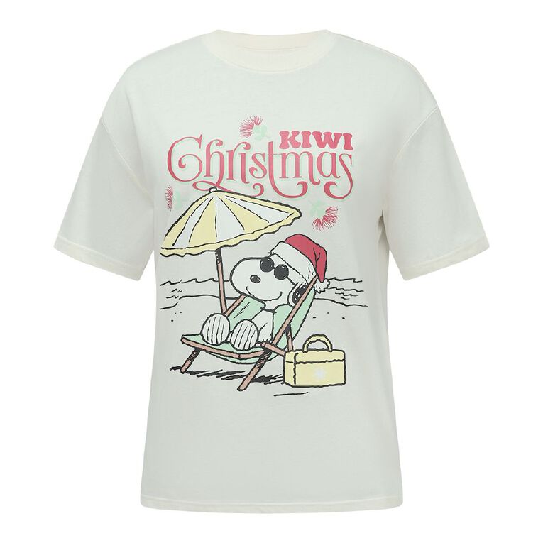 Peanuts Women's Snoopy Christmas Tee, Cream, hi-res