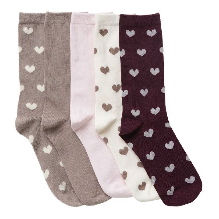 H&H Women's Crew Jaquard Socks 5 Pack, Pink Light, hi-res