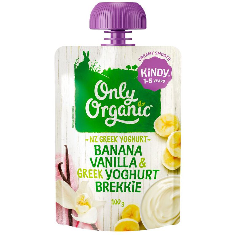 Only Organic Kindy Banana & Vanilla Greek Yoghurt Brekkie Pouch, , hi-res