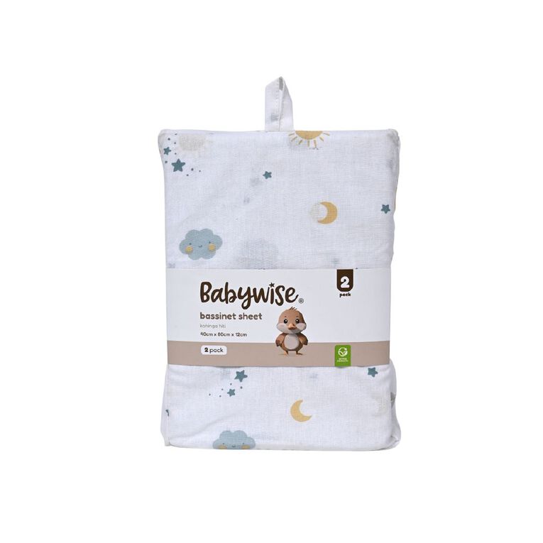 Babywise Bassinet Sheet Sky 2 Pack, , hi-res