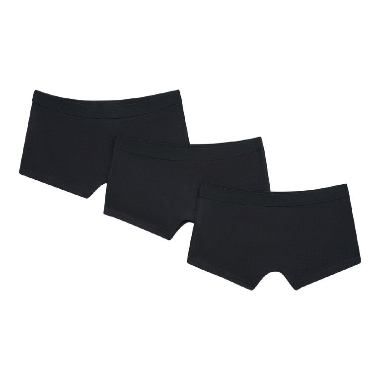 H&H Girls' Essentials Shortie Briefs 3 Pack, Black, hi-res