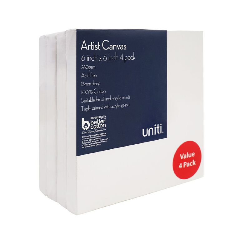 Uniti Blank Canvas 6in x 6in 4 Pack, , hi-res