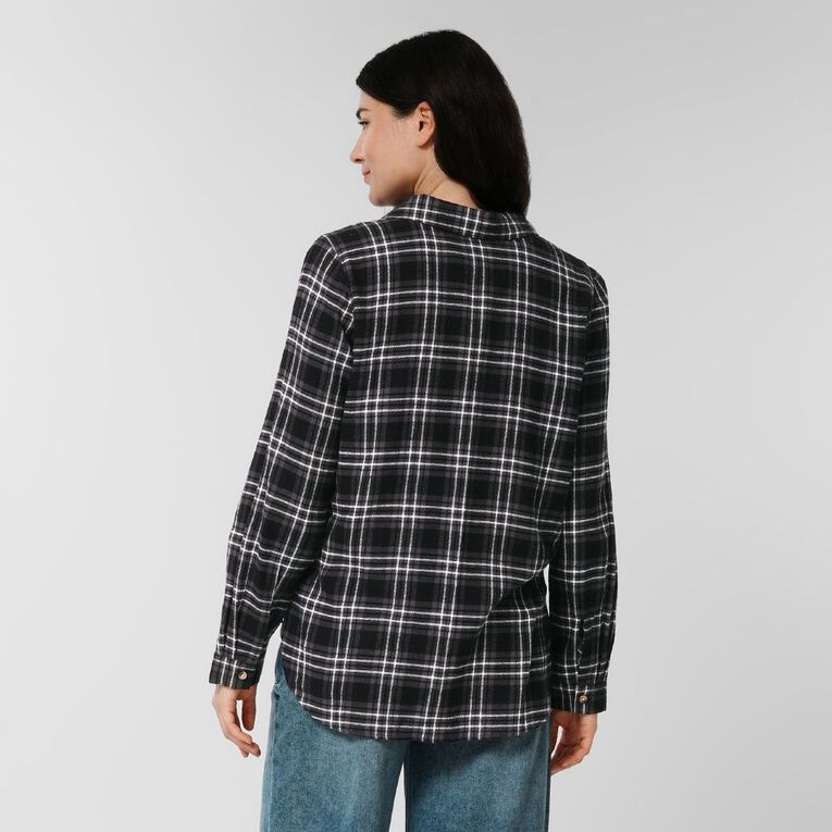 H&H Women's Long Sleeve Flannel Check Shirt, Black/Grey, hi-res