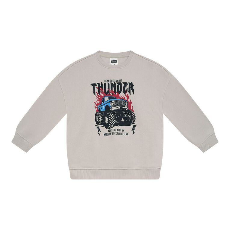 Young Original Print Crew Sweatshirt, Brown Light, hi-res