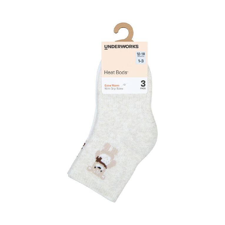 Underworks Infants' Cushioned Stay On Socks 3 Pack, Beige, hi-res