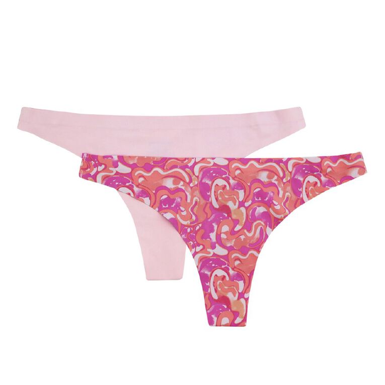 Underworks Women's Laser Cut G-String 2 Pack, Pink, hi-res