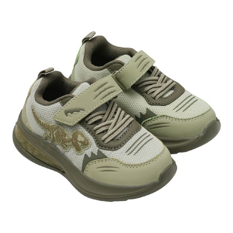 Active Intent Junior Kids' Dino Light Up Trainers, Khaki, hi-res