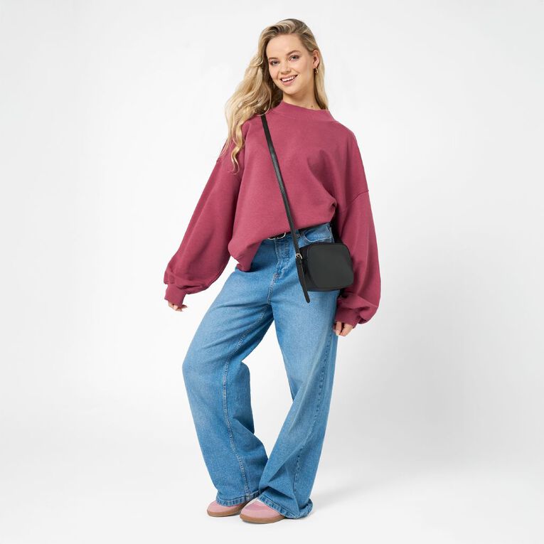 H&H Women's Balloon Sleeve Crew Sweatshirt, Pink Dark, hi-res