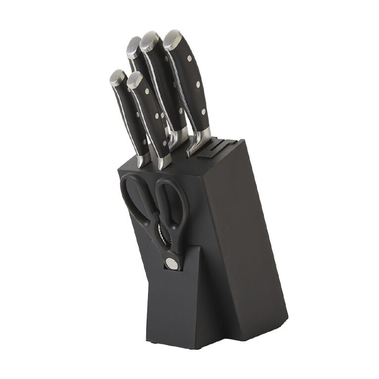 Living & Co Knife Block Set 7 Piece Black Black The Warehouse