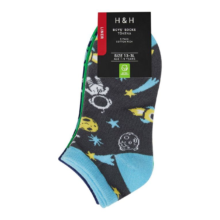 H&H Boys' Liner Jacquard Socks 5 Pack, Green Mid, hi-res