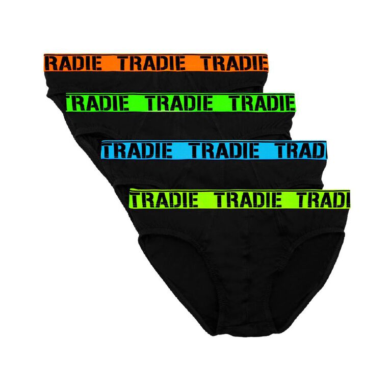 Tradie Men's Briefs 4 Pack, Black, hi-res