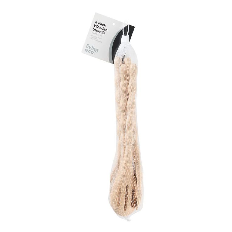 Living & Co Wooden Utensils Natural 4 Pack, , hi-res