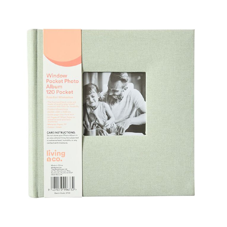 Living & Co Window Pocket Photo Album 120 Pocket Sage Green, , hi-res