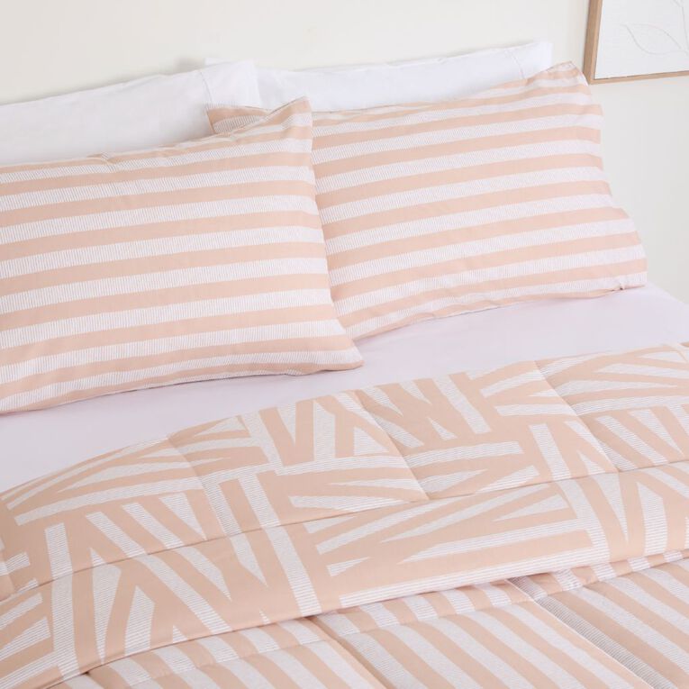 Living & Co 3 Piece Reverse Comforter Set Natural Queen, Natural, hi-res