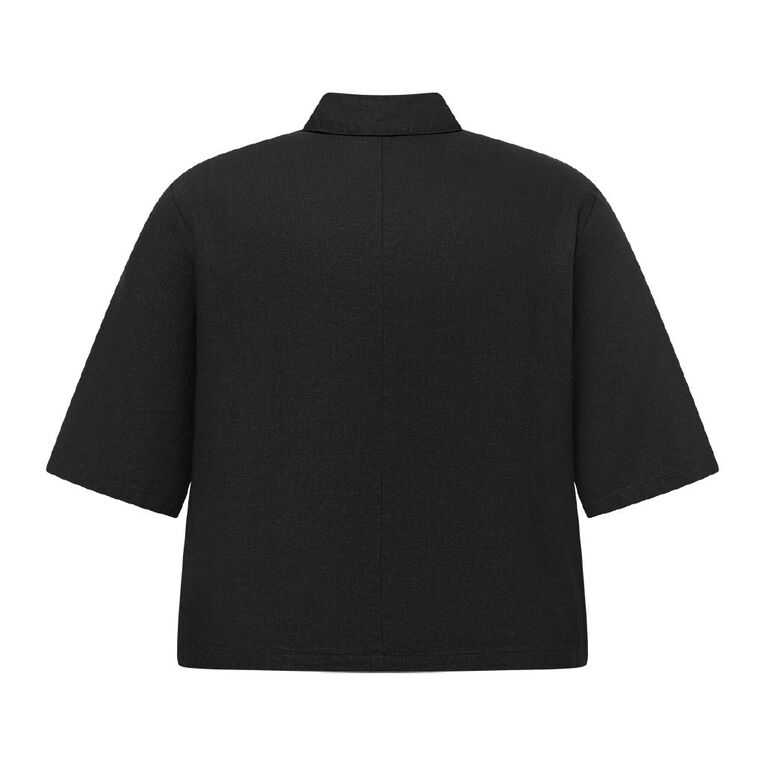H&H Curve Women's Crop Linen Blend Shirt, Green Dark, hi-res