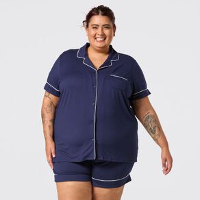 H&H Women's Curve Comfy Short Sleeve Button Through Pyjama Set