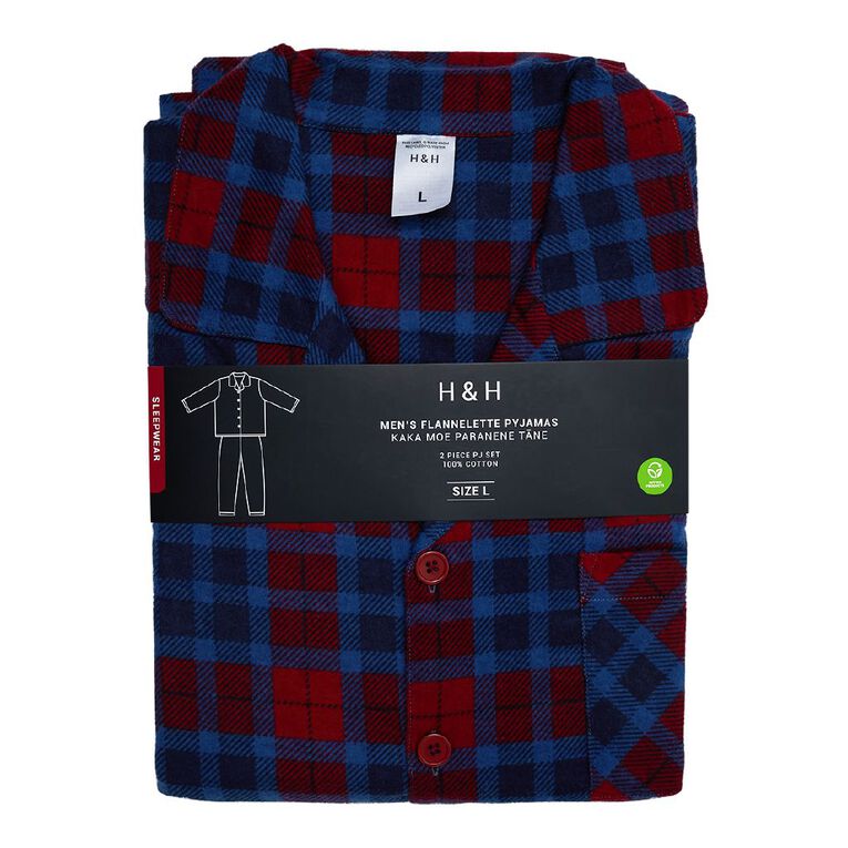 H&H Men's Button Up Flanelette Pyjama Set, Red Dark, hi-res