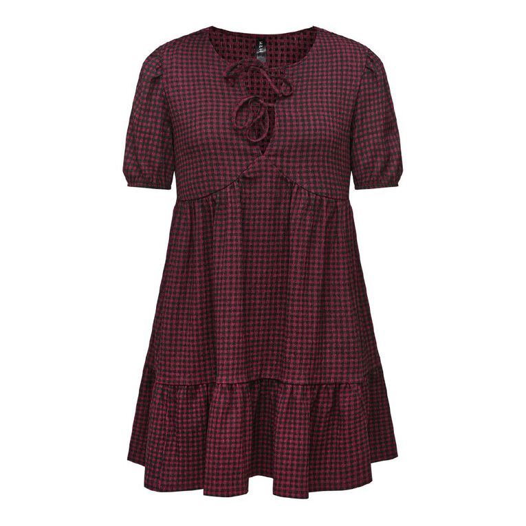 H&H Women's Tie Front Tiered Dress Mini, Red Dark, hi-res