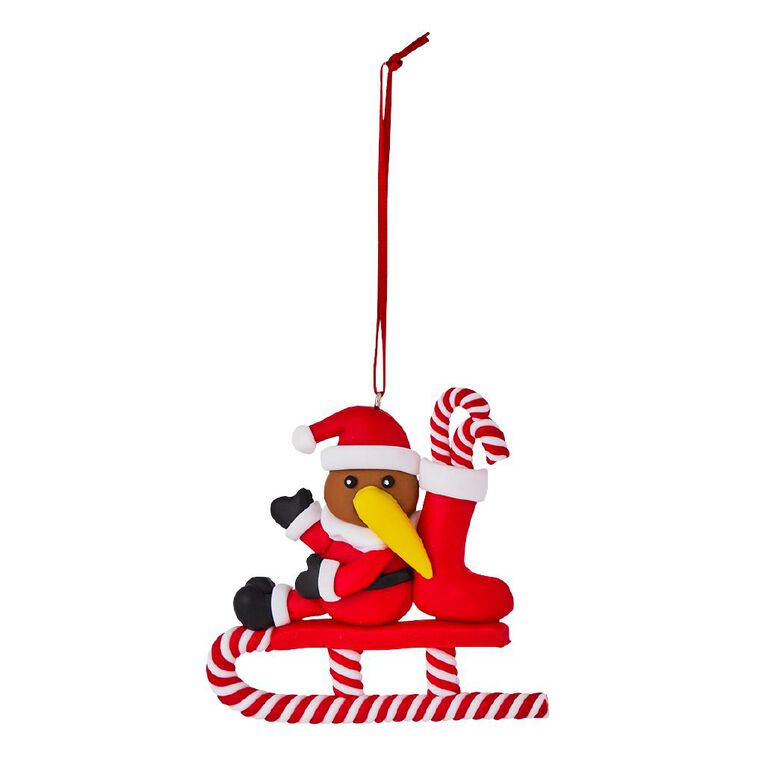 Wonderland Clay Christmas Tree Decoration Kiwi On Sleigh 10.5cm, , hi-res