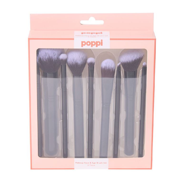 Poppi Makeup Face & Eye Brush Set 9 Piece 9 Pack, , hi-res