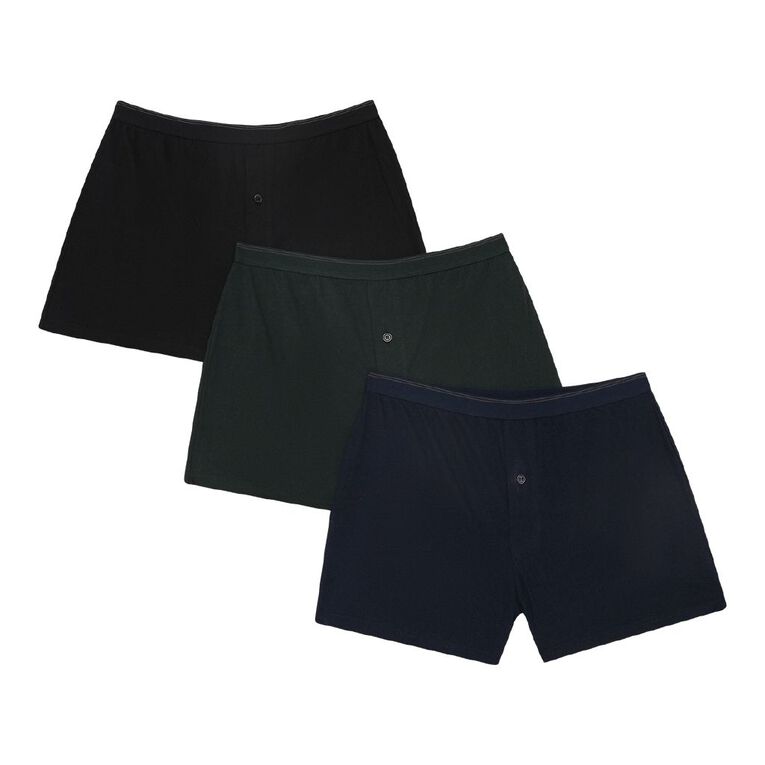 H&H Men's Loose Knit Boxers 3 Pack, Black/Navy, hi-res